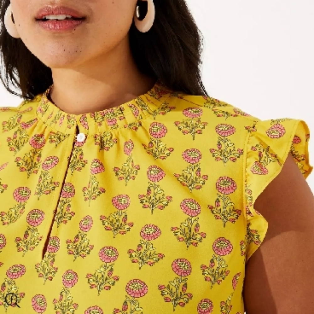 LOFT Peony Ruffle Split Neck Top, Large - Picture 4 of 12